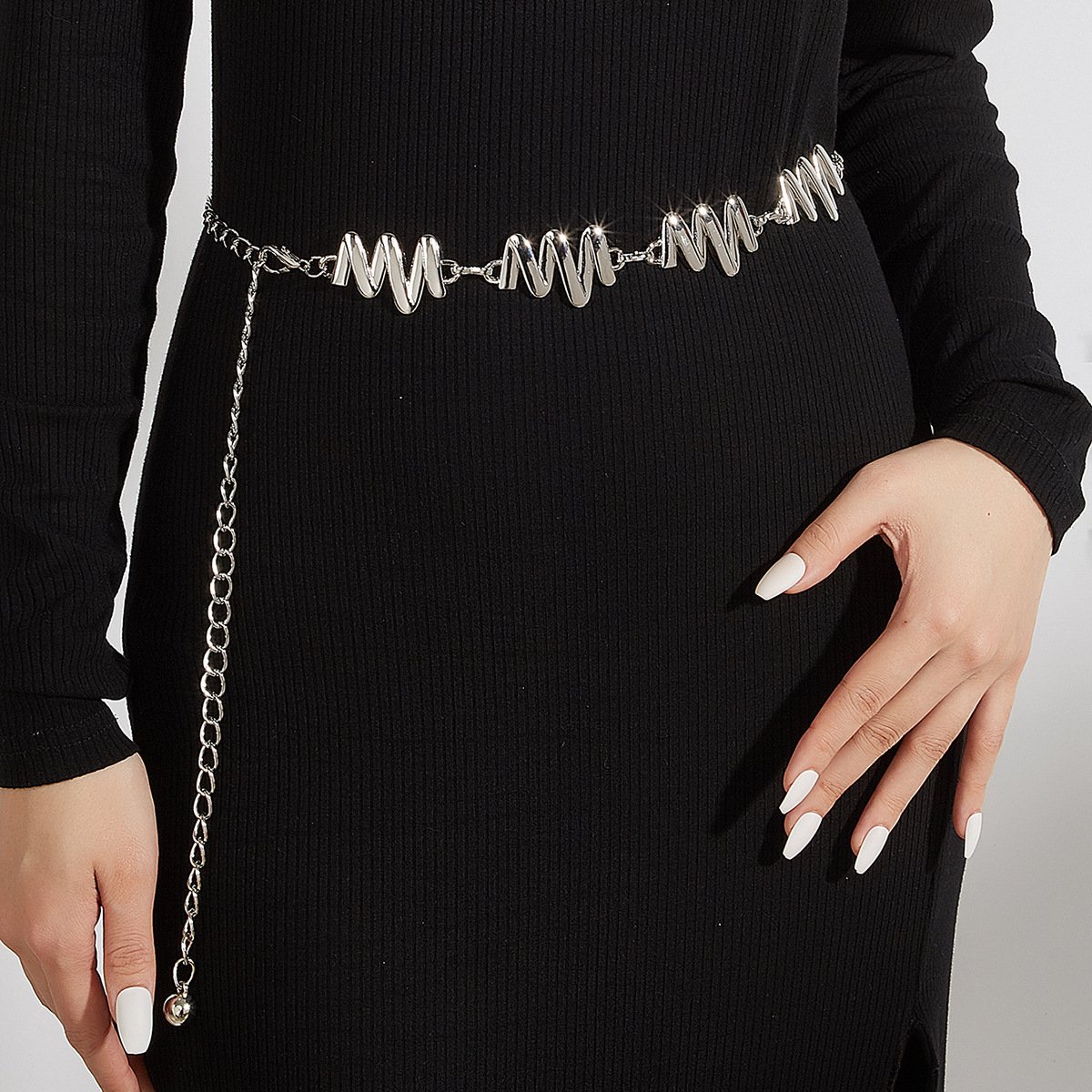 New High-class Sense Of Metal Chain Waist Chain Ladies Dress Suit Coat Decoration Wide Belt