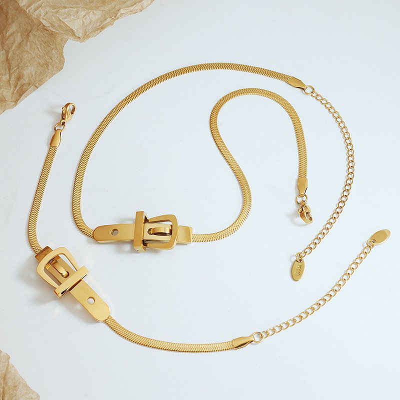 Snake chain belt buckle stainless steel bracelet women metal bracelet necklace titanium steel luxury jewelry set
