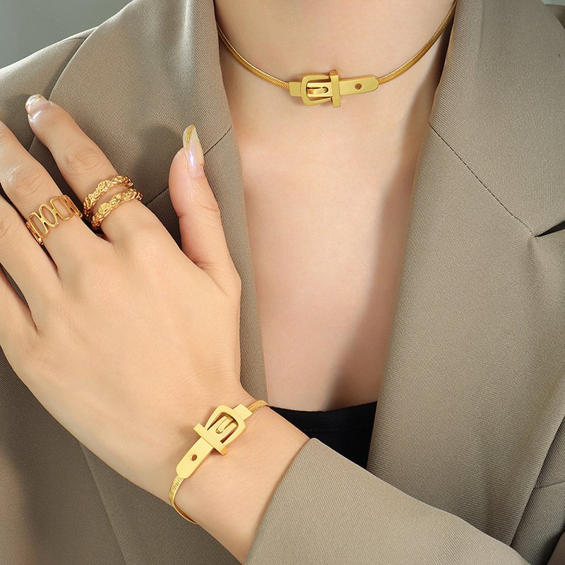 Snake chain belt buckle stainless steel bracelet women metal bracelet necklace titanium steel luxury jewelry set
