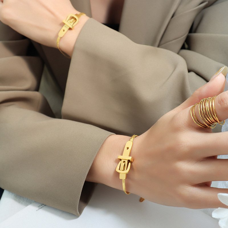 Snake chain belt buckle stainless steel bracelet women metal bracelet necklace titanium steel luxury jewelry set