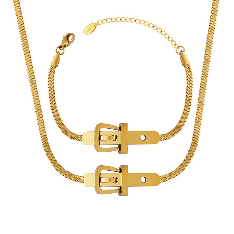 Snake chain belt buckle stainless steel bracelet women metal bracelet necklace titanium steel luxury jewelry set