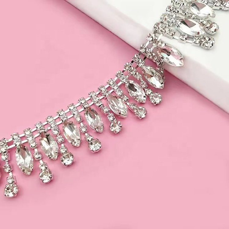 Fashionable caw chain garment shoe belt accessories trim glass crystal dress accessories