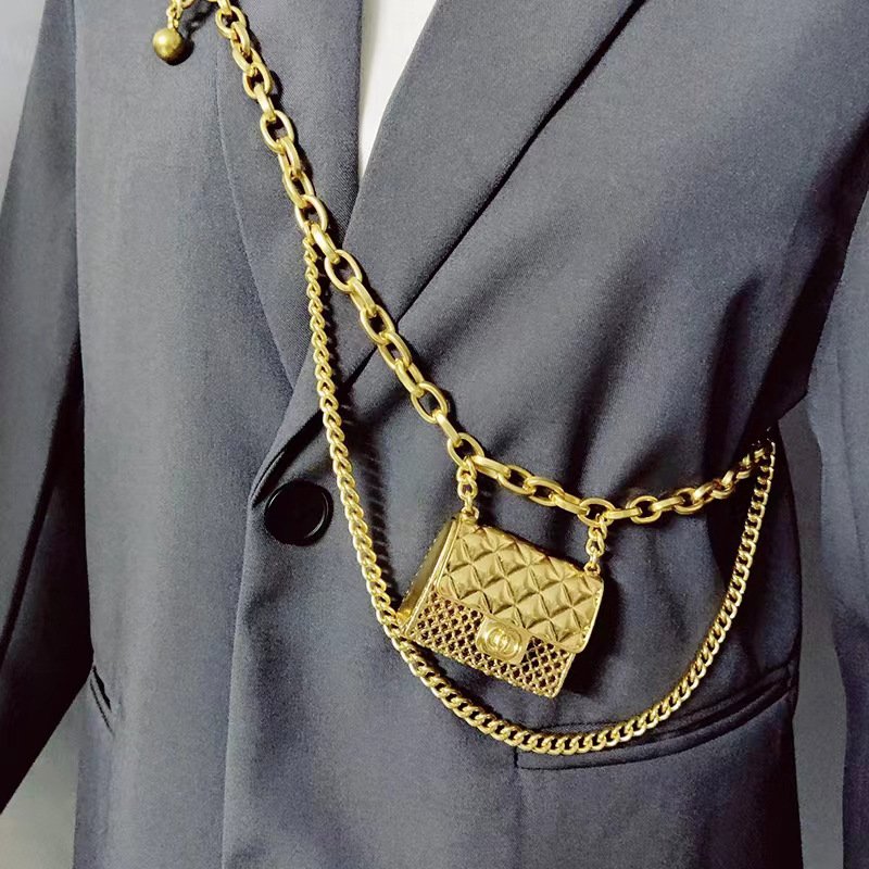 2024 New Gold Color Chain Belts for Women High Quality Luxury Metal Belt Adjustable Long Waist Band Mini Packet Dress Decoration