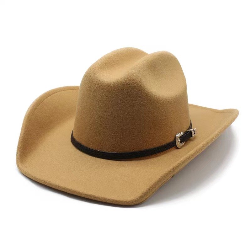 Wholesale high quality fashion western cowboy hats unisex woolen hat belt buckle cowgirl hat