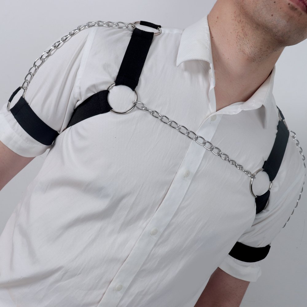 Sexy Mens Leather Body Male Body Harness Punk Shoulder Strap Belt Gothic Costume