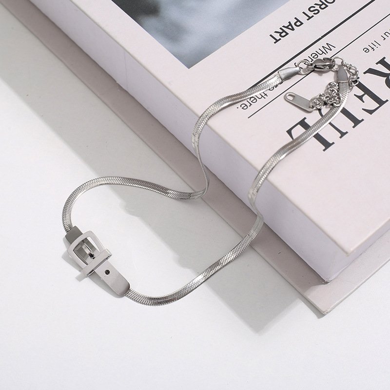 Stainless Steel Silver Necklace Snake Bone Chain Belt Buckle Titanium Steel Necklace Design Jewelry For Women