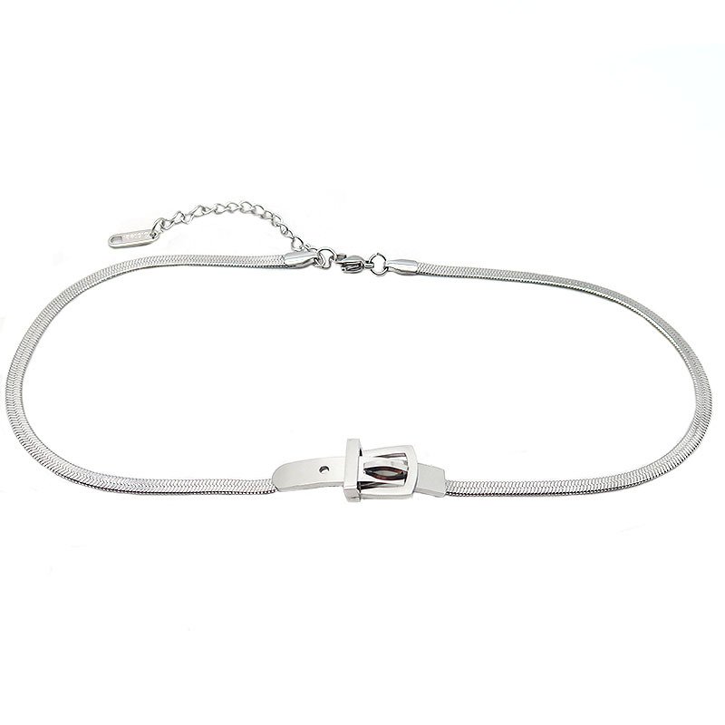 Stainless Steel Silver Necklace Snake Bone Chain Belt Buckle Titanium Steel Necklace Design Jewelry For Women