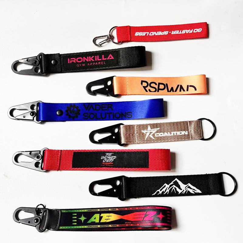 Promotional Gift Custom Carabiner Climbing motorcycle car Keychain Nylon Fabric Wrist Wristlet Key Chains