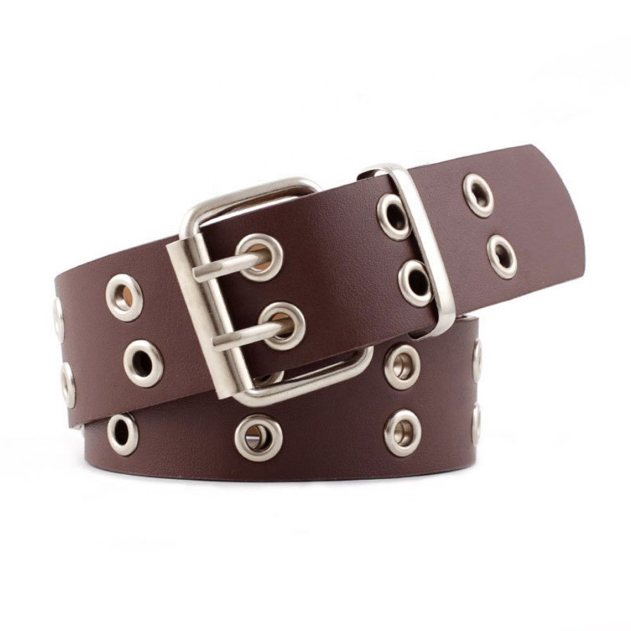 Cheap Double Grommet Metal Chain Western Leather Rock Punk Belt for Women Jeans