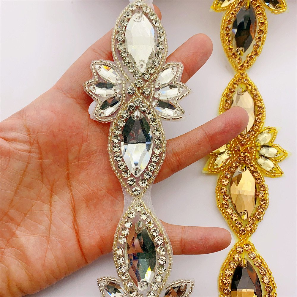 Crystal Motif Strass Hot Fix Rhinestone Chain With Rhinestones applique Iron On Appliques for wedding belt dressing