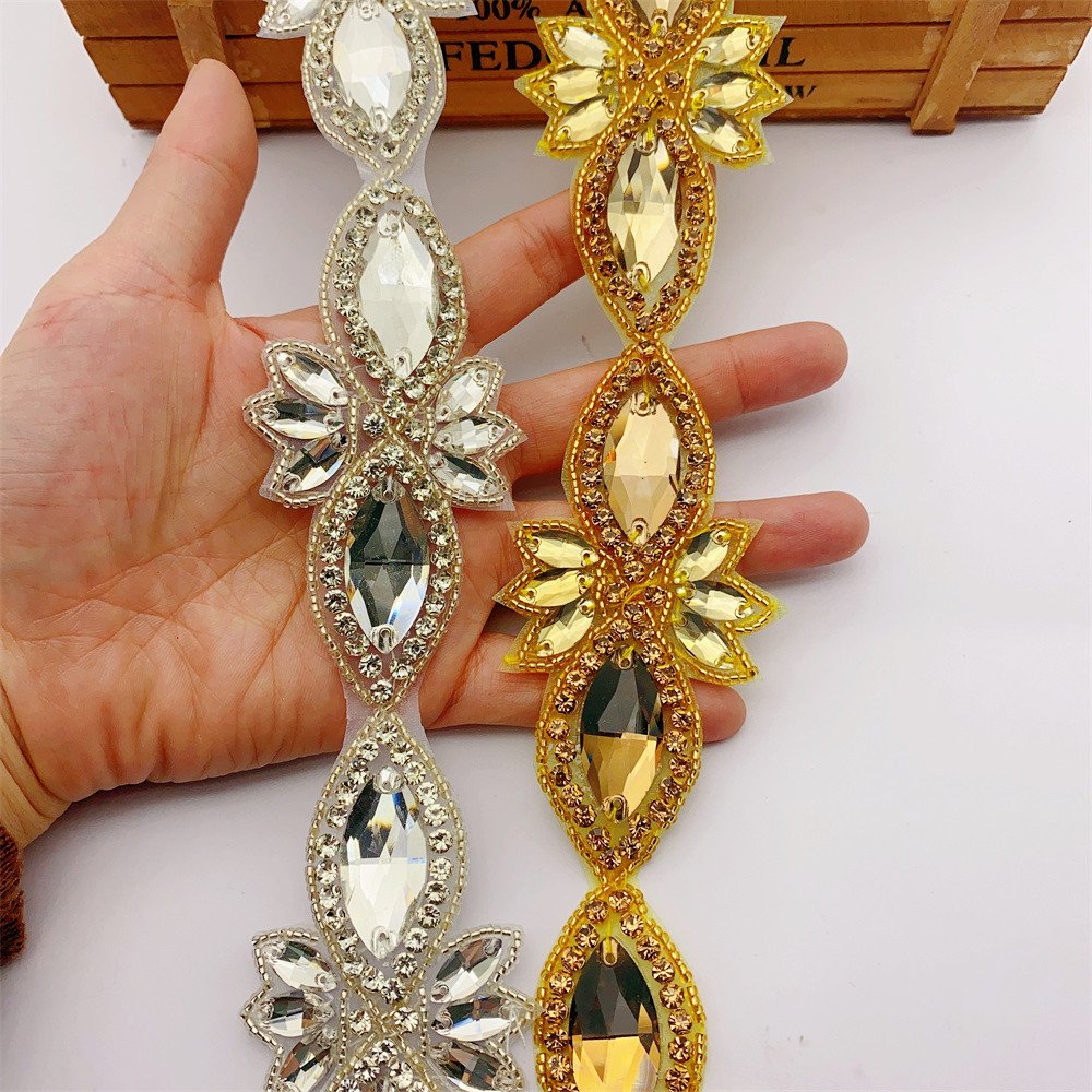 Crystal Motif Strass Hot Fix Rhinestone Chain With Rhinestones applique Iron On Appliques for wedding belt dressing