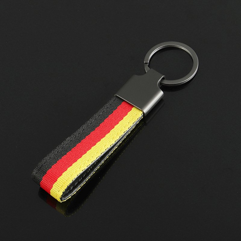 New style three color woven belt car keychain and three color braided strap car key chain with laser logo