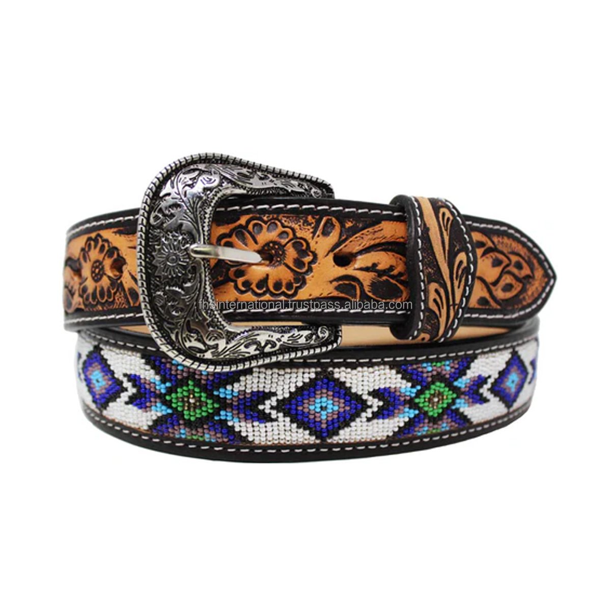 New Arrival Luxury Affordable Western Belt Cowboy Rodeo Leather Belt Handmade Beaded Product from India