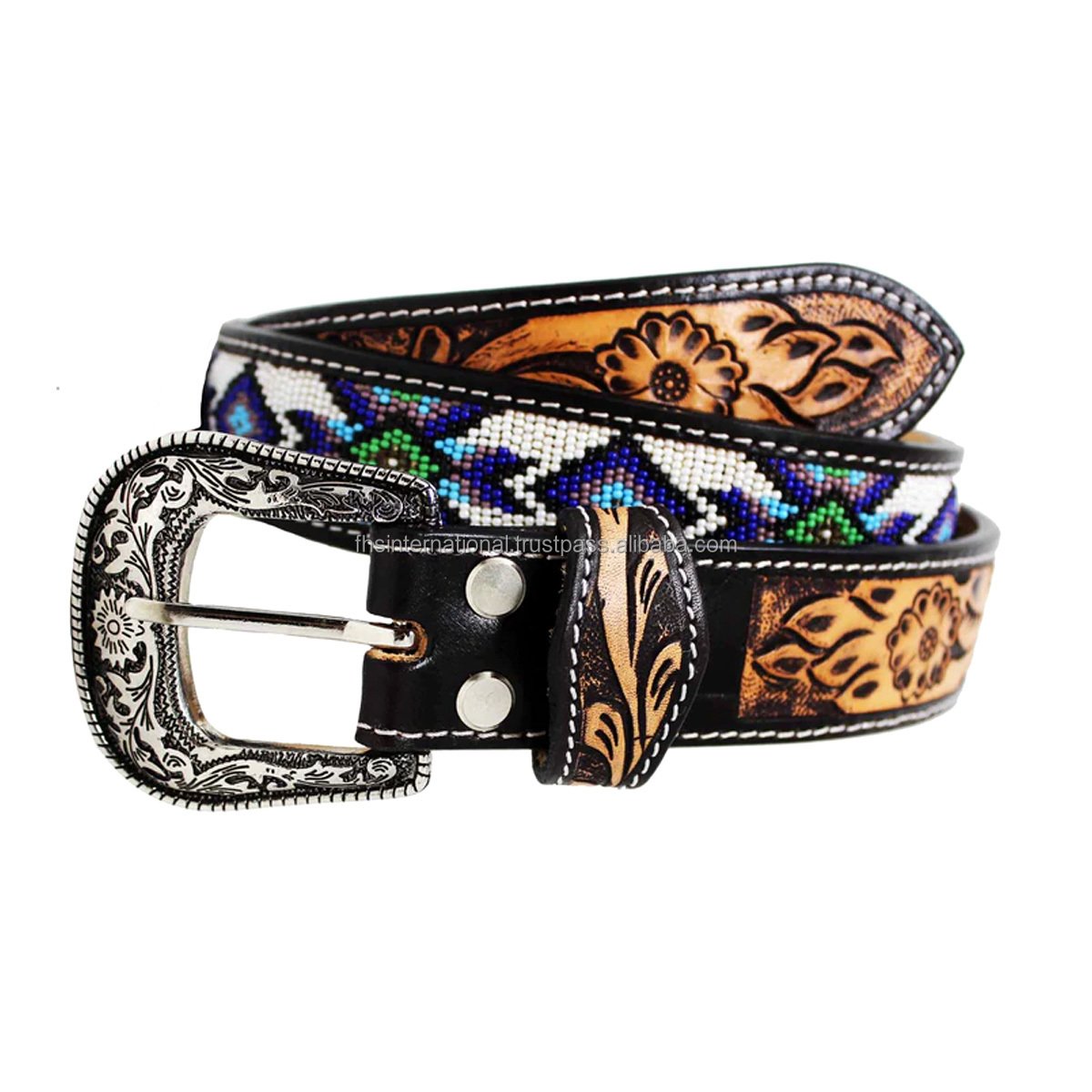 New Arrival Luxury Affordable Western Belt Cowboy Rodeo Leather Belt Handmade Beaded Product from India