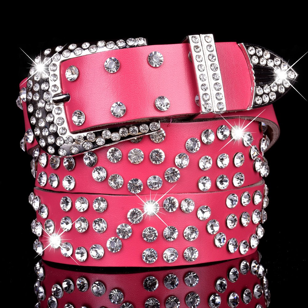 Hand Tooled Crystal Female Western Rhinestone BlingBling Waist Bezel Chain Belt