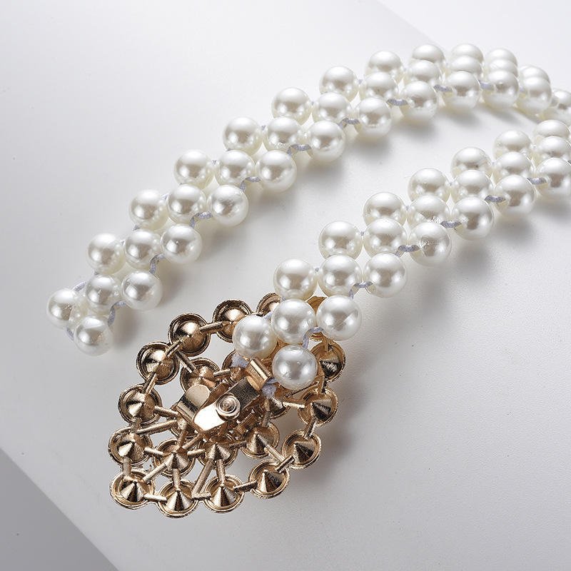 Dress Decoration Waistbands Elastic Buckle Beaded Girdle Pearls Waist Belts For Women
