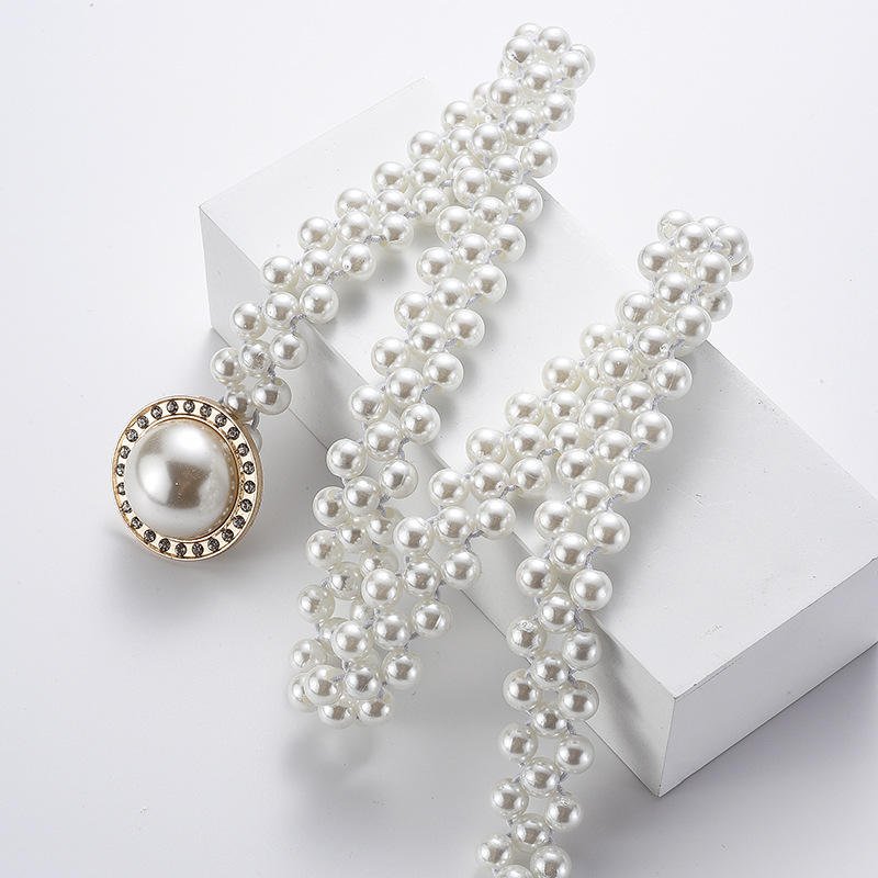 Dress Decoration Waistbands Elastic Buckle Beaded Girdle Pearls Waist Belts For Women