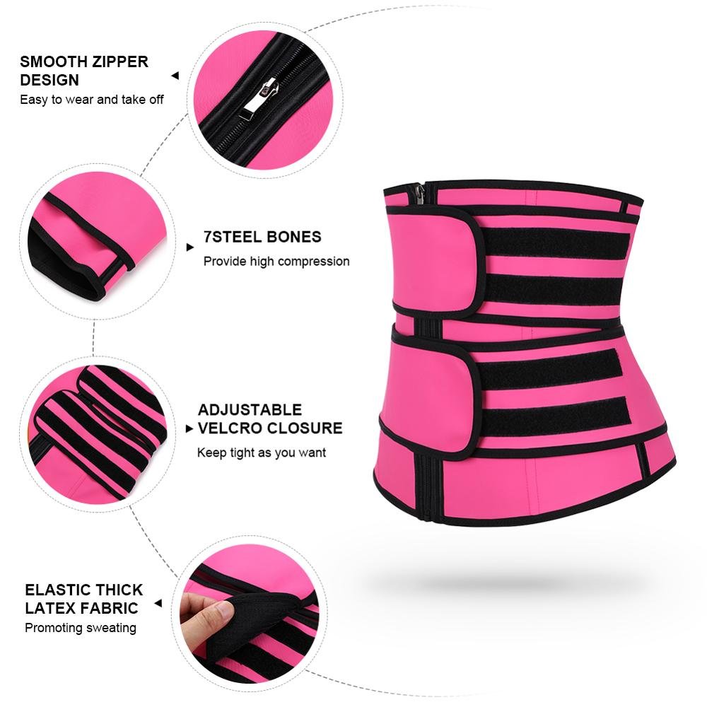 HEXIN Wholesale High Quality Private Label Latex Double Belt Zipper Sauna Slimming Women Waist Trainer Corset Shapers