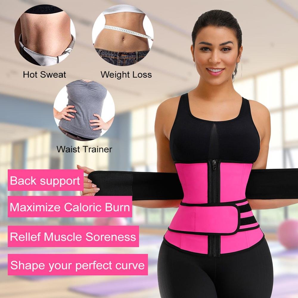 HEXIN Wholesale High Quality Private Label Latex Double Belt Zipper Sauna Slimming Women Waist Trainer Corset Shapers
