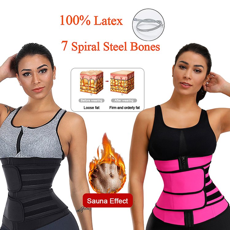 HEXIN Wholesale High Quality Private Label Latex Double Belt Zipper Sauna Slimming Women Waist Trainer Corset Shapers