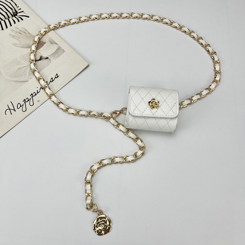 Logo Designer Luxury Brand Women Metal Chain Rivet Belt Mini Bag Waist Strap Lady Girl Dress Trousers Decorative