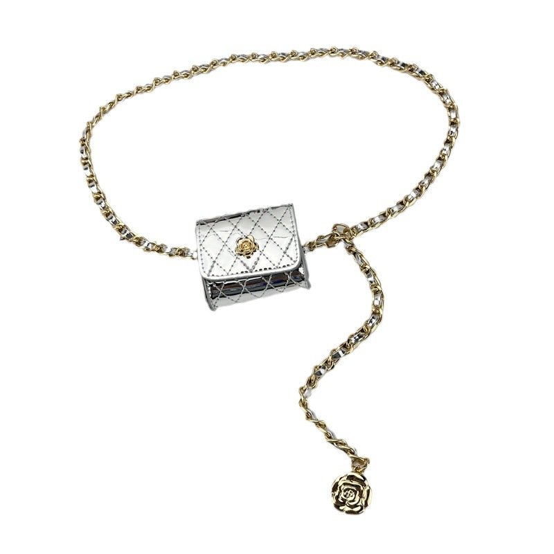 Logo Designer Luxury Brand Women Metal Chain Rivet Belt Mini Bag Waist Strap Lady Girl Dress Trousers Decorative