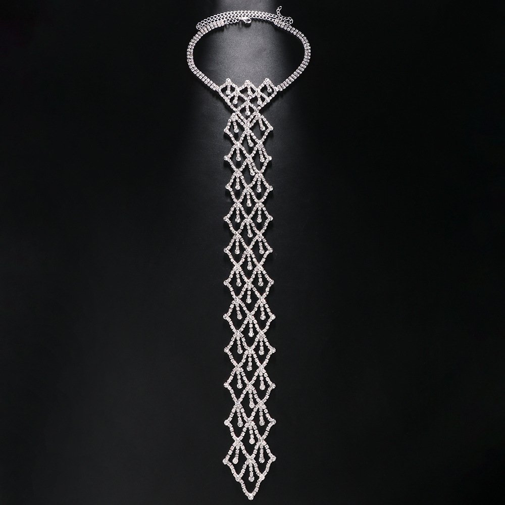 good price Sparkling Full Crystal Diamond Necktie Necklace Rhinestone Tie Choker Wedding Fine Jewelry Accessories