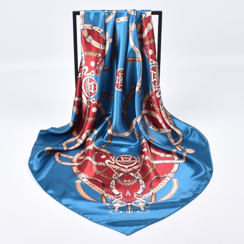 Eur-American pop belt chain classic printed silk scarf for women polyester bandanas foulard malaysia hijab shawls