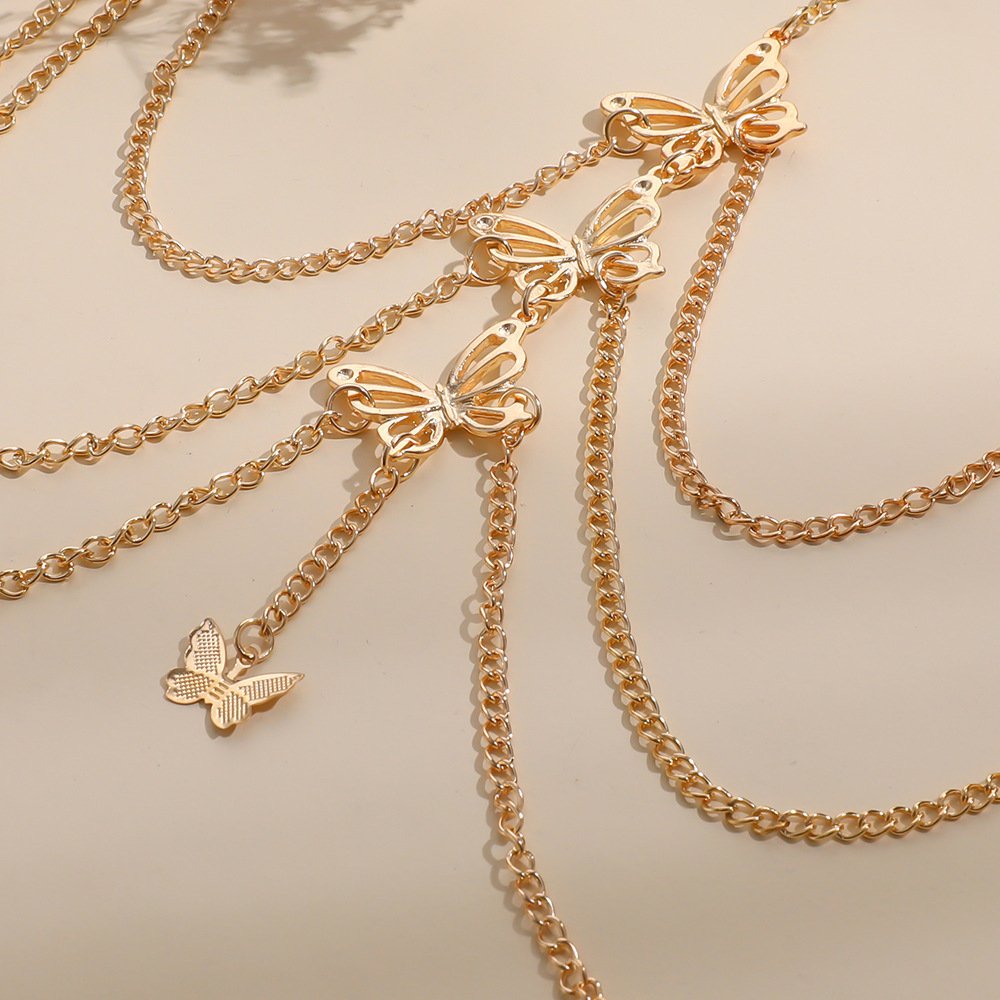 smart Leg chain Multi-layer Lace Elastic Butterfly pendant Holiday Beach Sexy Tassel Body Chain