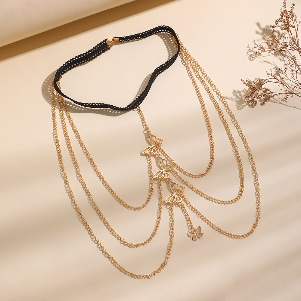 smart Leg chain Multi-layer Lace Elastic Butterfly pendant Holiday Beach Sexy Tassel Body Chain