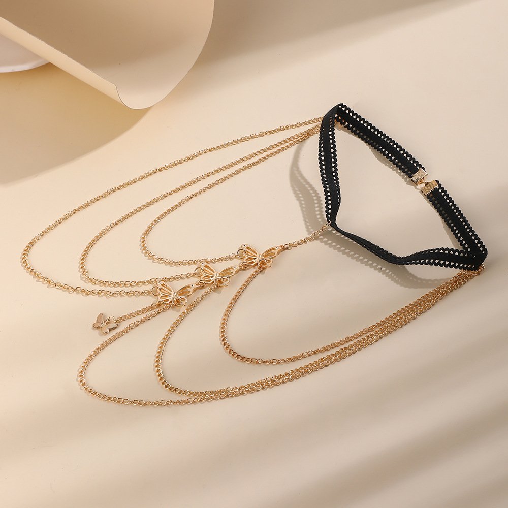 smart Leg chain Multi-layer Lace Elastic Butterfly pendant Holiday Beach Sexy Tassel Body Chain