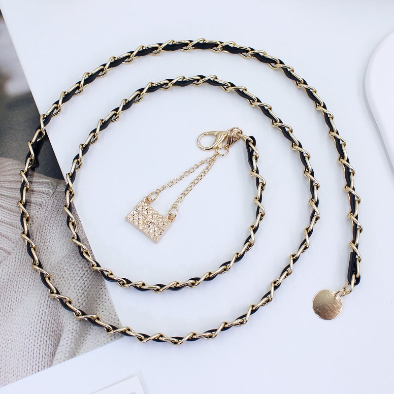 New Hot sale Thin Pu Leather metal chain Woman Dress Decorate Simple Waist Belts Dress Accessories