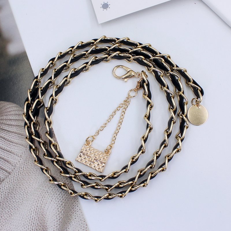 New Hot sale Thin Pu Leather metal chain Woman Dress Decorate Simple Waist Belts Dress Accessories