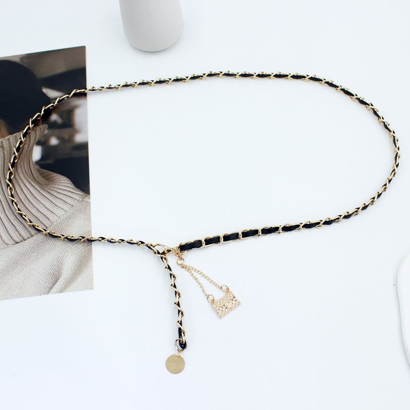 New Hot sale Thin Pu Leather metal chain Woman Dress Decorate Simple Waist Belts Dress Accessories