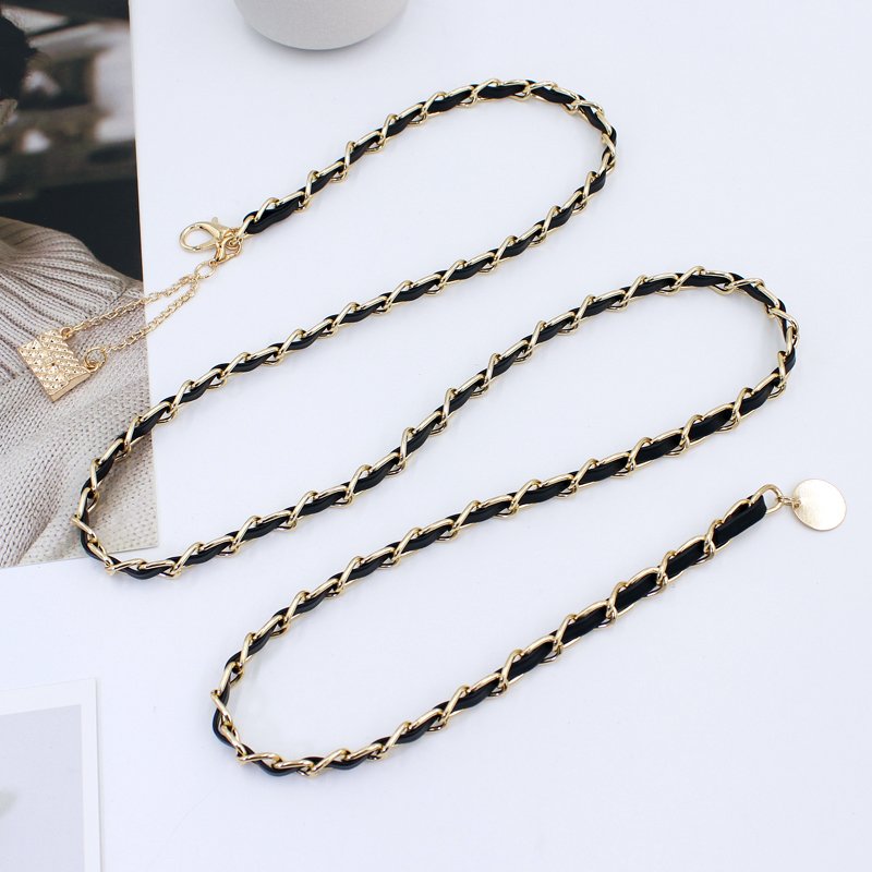 New Hot sale Thin Pu Leather metal chain Woman Dress Decorate Simple Waist Belts Dress Accessories