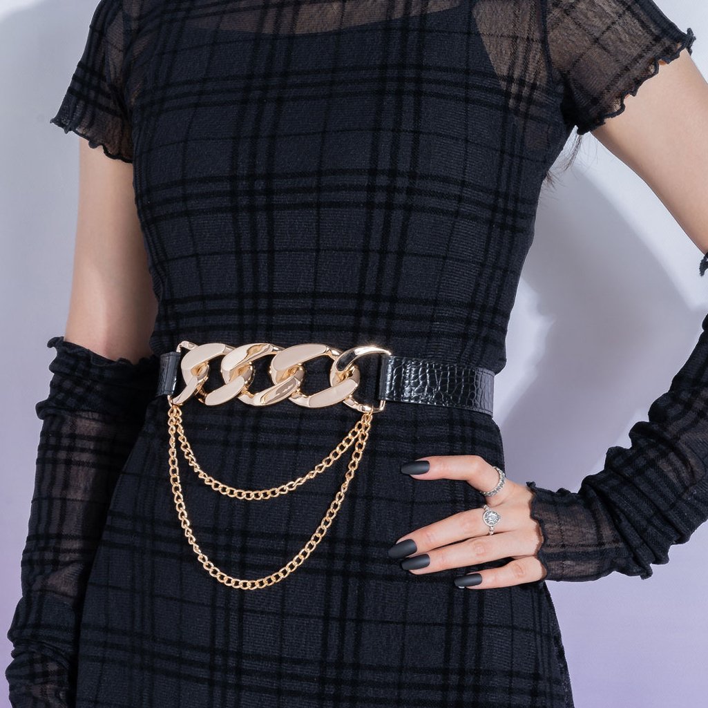 Chain buckle PU punk belt
