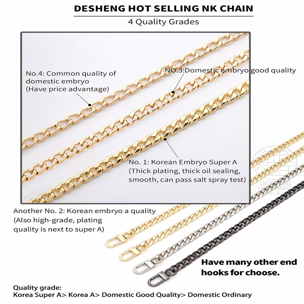 Imported Material Super AA Quality Plating NK Bag Chain Handbag 2.5mm Wire Golden Metal Chains For Purse Strap Chain with Clasp