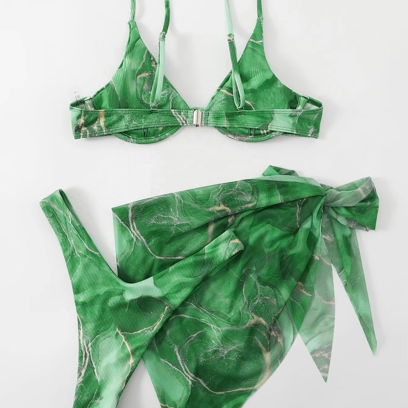 2024 New women's beach swimwear marbled three-piece sexy beautiful comfortable bikini