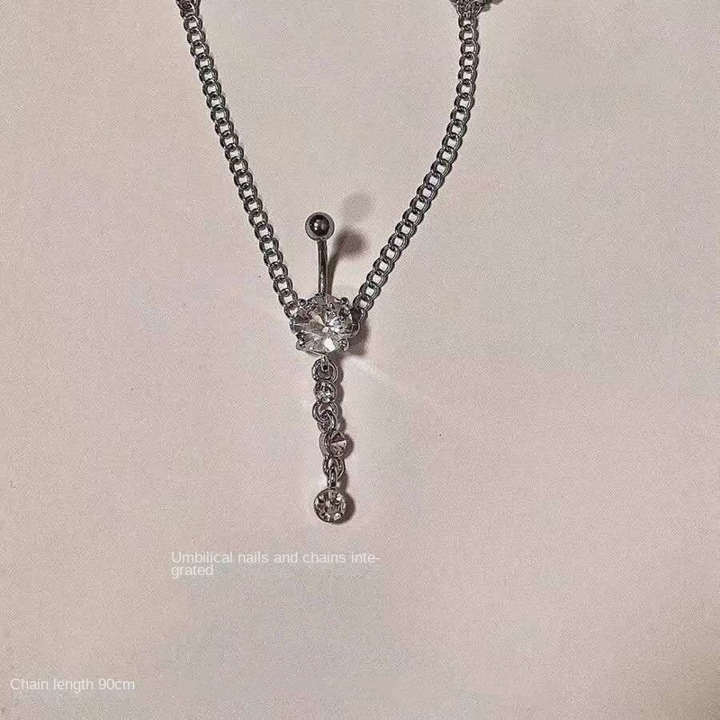 wholesale custom high quality fashion titanium steel umbilical nail with chain belt sexy umbilical chain waist chain women sexy