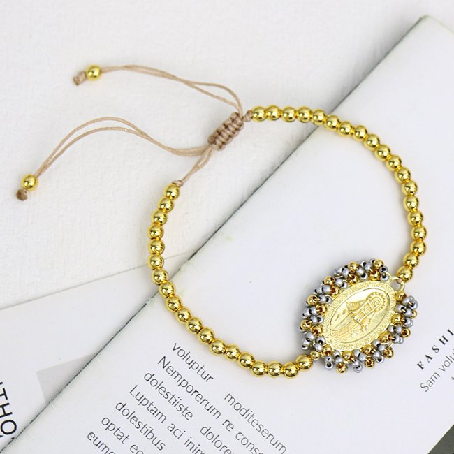 18K gold plated Bohemia Vintage Religious Christian San Benito Color Tiny Bead Handmade accessories women Brass bracelets