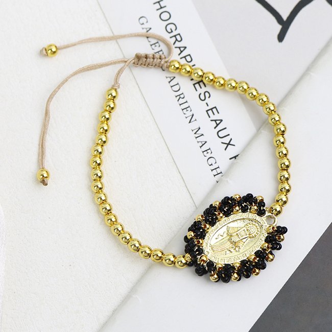 18K gold plated Bohemia Vintage Religious Christian San Benito Color Tiny Bead Handmade accessories women Brass bracelets