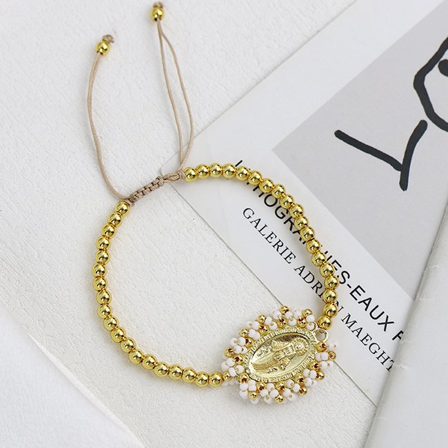 18K gold plated Bohemia Vintage Religious Christian San Benito Color Tiny Bead Handmade accessories women Brass bracelets