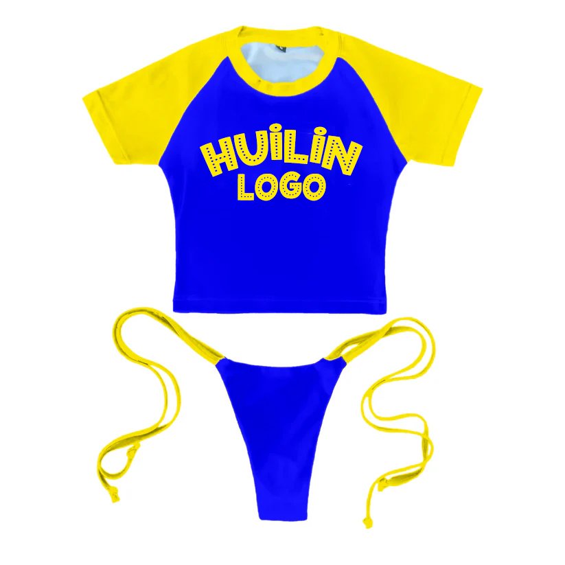 Huili Factory Designer Contrast Block Color Swimwear Bikini Set Women Summer Custom Sexy Two Piece Swimsuit For Women