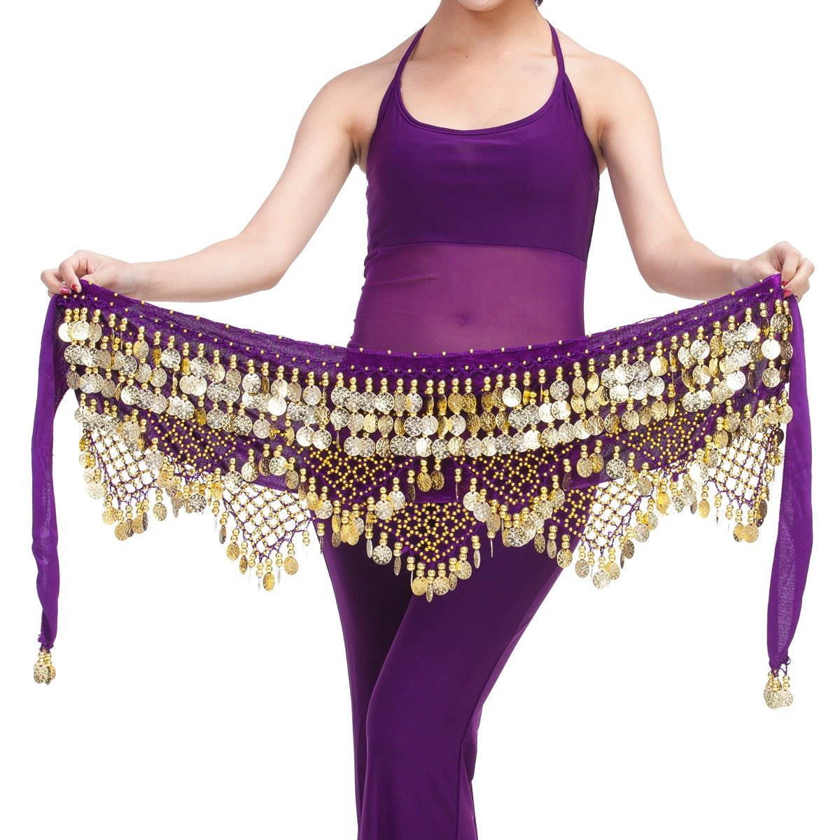 320 Coins Belly Dance Waist Chain Triple Straight Bicorn Belt Noisy Heavy Metal Golden Silver Bellydance Costume Skirt India