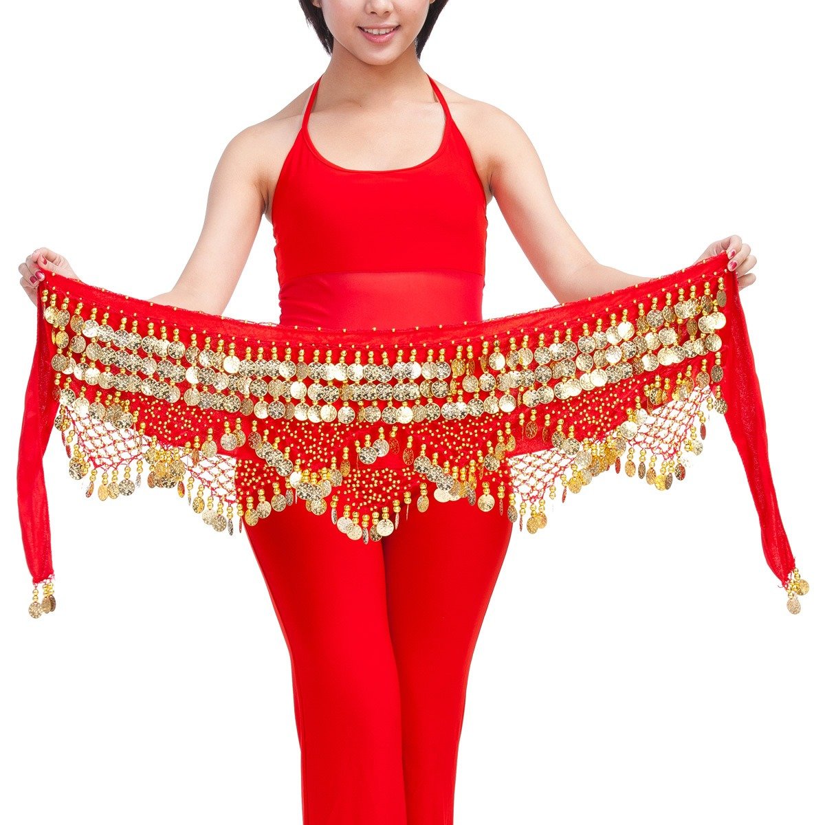 320 Coins Belly Dance Waist Chain Triple Straight Bicorn Belt Noisy Heavy Metal Golden Silver Bellydance Costume Skirt India
