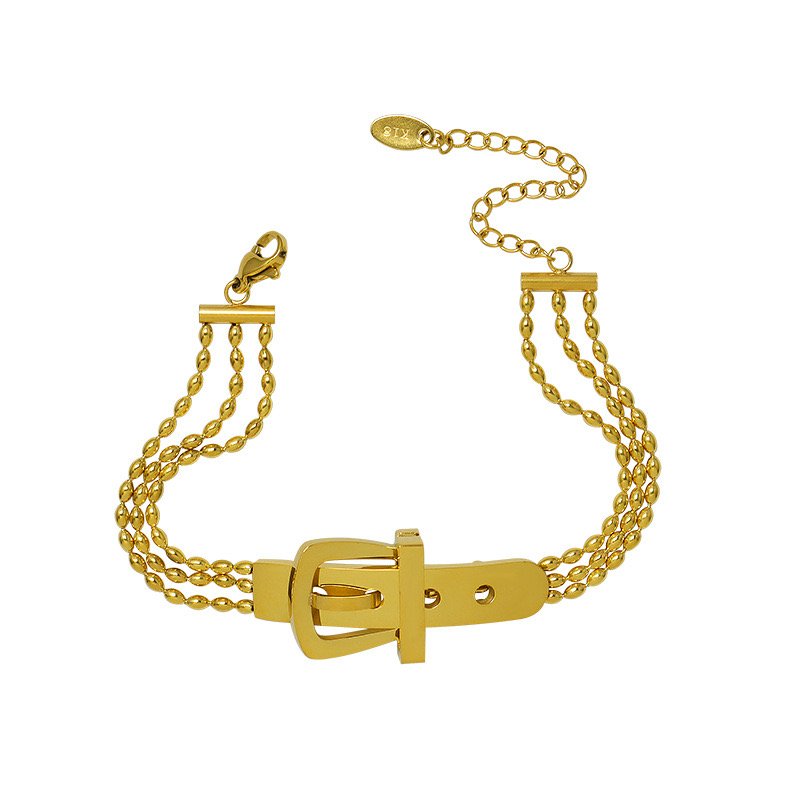 High Quality Titanium Steel Belt Buckle Bracelet Three Layer Rice Beads Chain Bracelet