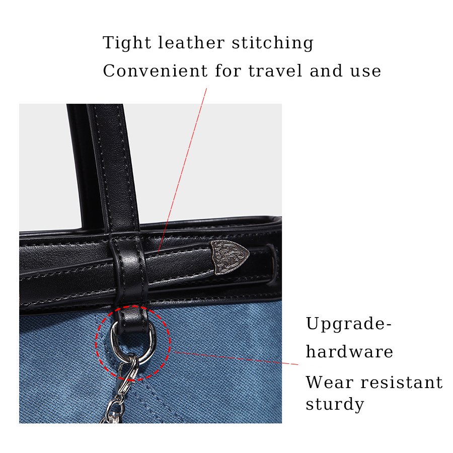 Ready shopping denim jean tote bag wholesale vegan leather women shoulder bag luxury handbags for women carrying bag 3199