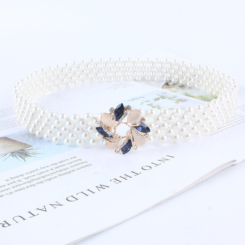 Ladies Fashion Thin Elastic Waist Belt Pearl Bow with Rhinestone Temperament Female Targeted Waist Chain Targeted Manufacturer