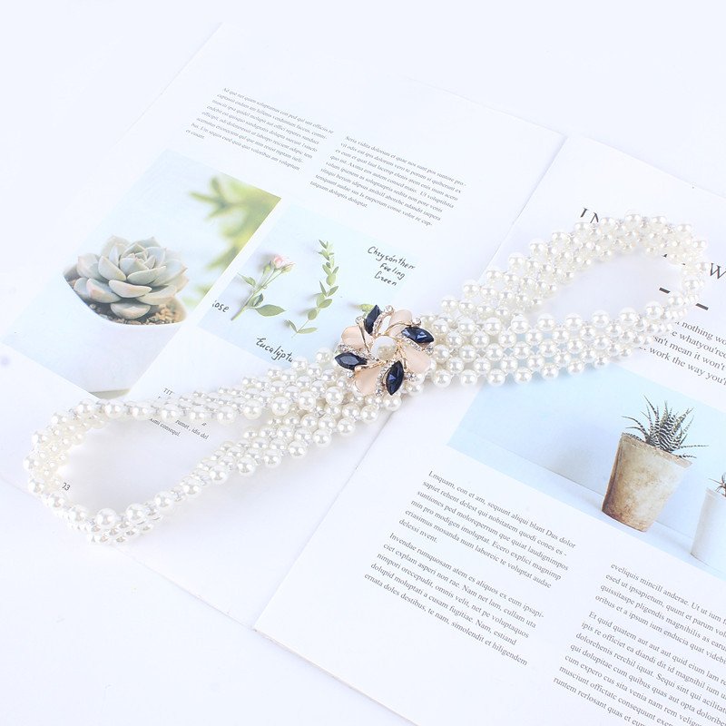 Ladies Fashion Thin Elastic Waist Belt Pearl Bow with Rhinestone Temperament Female Targeted Waist Chain Targeted Manufacturer