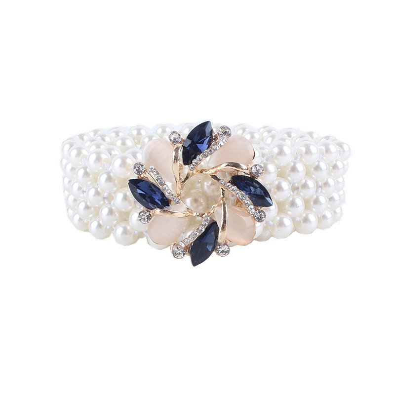 Ladies Fashion Thin Elastic Waist Belt Pearl Bow with Rhinestone Temperament Female Targeted Waist Chain Targeted Manufacturer